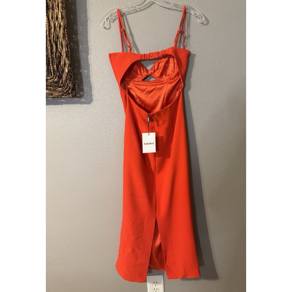 Bardot XS Veinna Dress US 2 Flame Orange Corset Midi Pencil Cut Out NEW - Picture 9 of 15